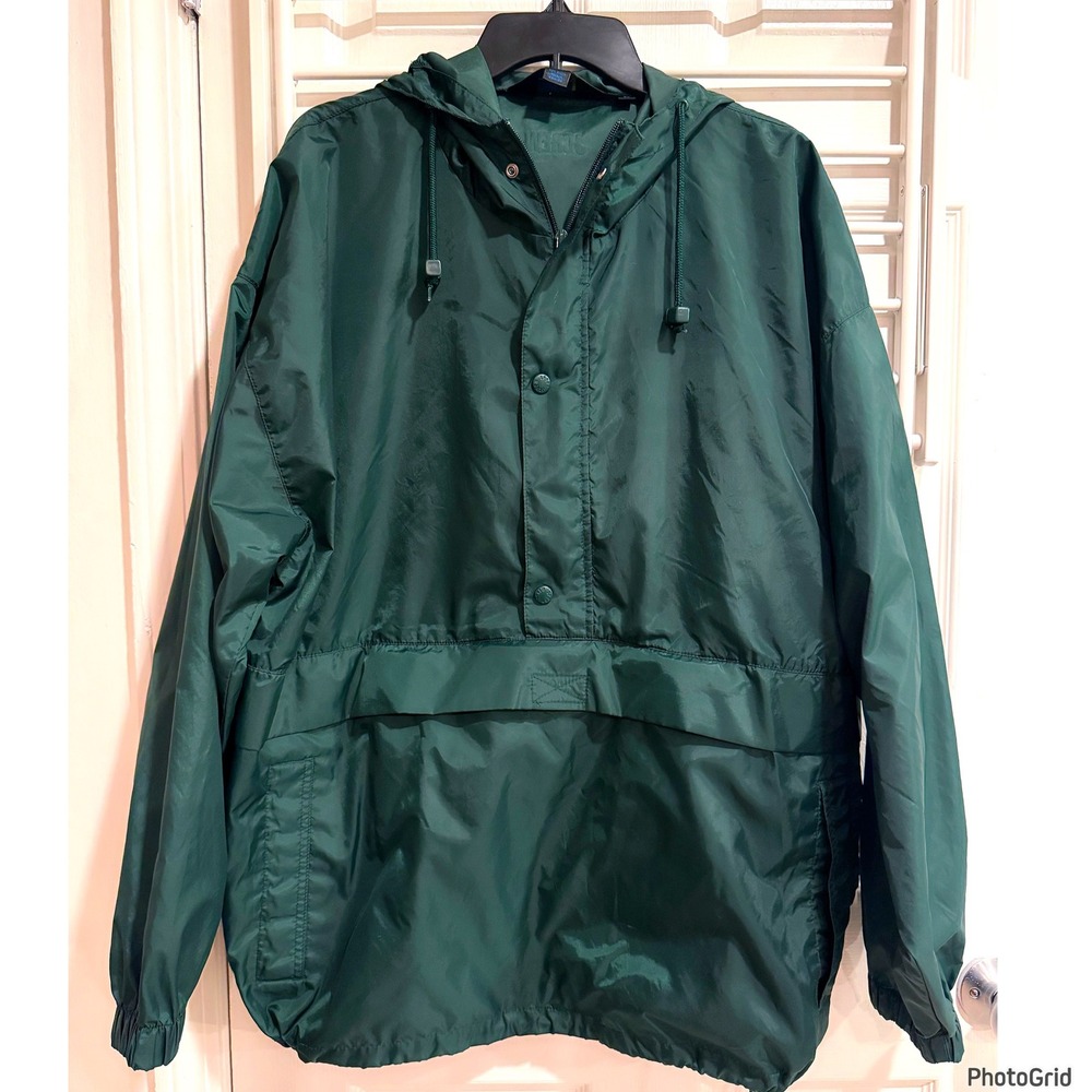 JCrew Sport Jacket Windbreaker Oarsman Hooded Pullover 90s Anorak Vintage Green